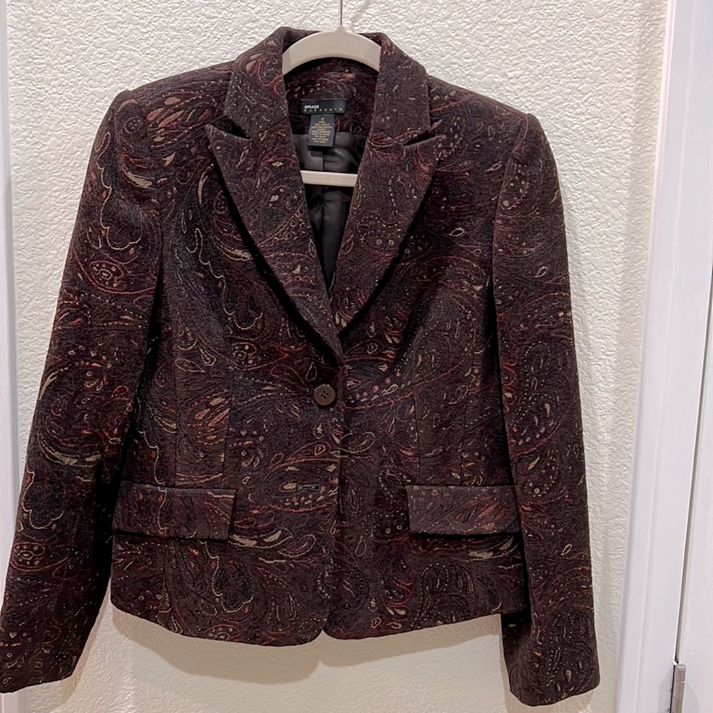 Grace Elements Brown Paisley Velour Blazer